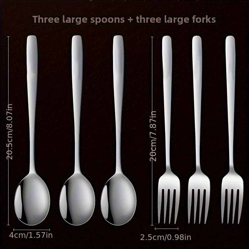 Stainless Steel Spoon and Fork Set, Korean Style, Long Handle, Mixing, Soup Spoon, for Home Use, 6pcs
