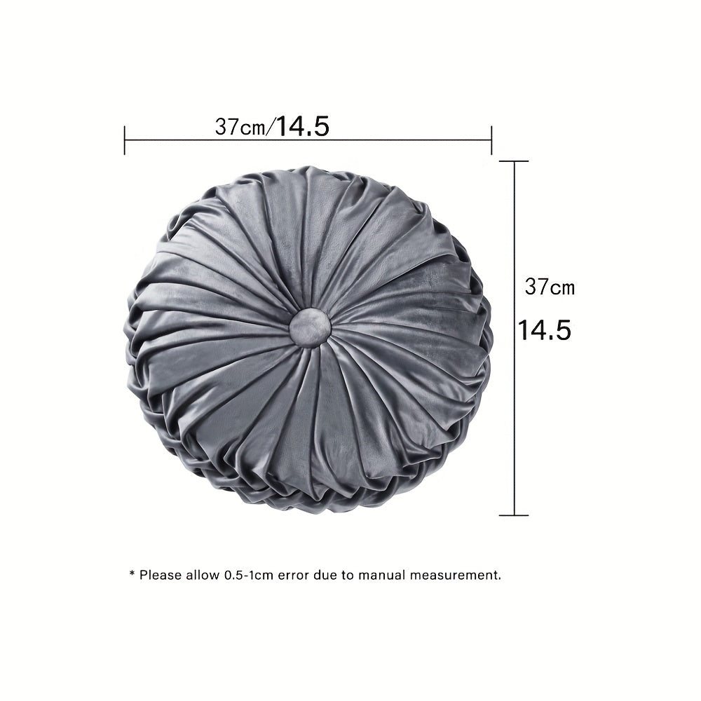 Lot de 2 Coussins Décoratifs Plissés Ronds, Coussins d'Accent Élégants en Forme de Citrouille avec Bouton Central, Coussins de Sol en Velours Vintage pour Canapé, Chaise de Vanité et Lit