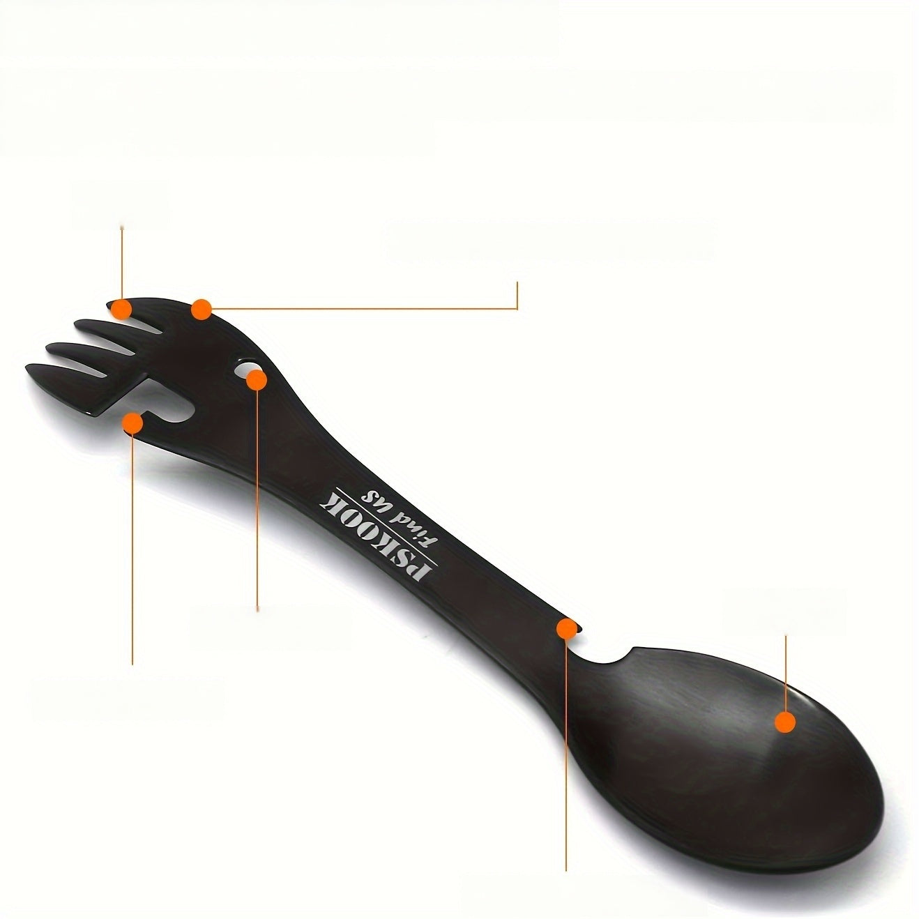 PSKOOK 2pcs Tactical Spork, 5-in-1 Stainless Steel Spoon, Fork & Knife Combo with Bottle Opener, Matte Black Finish, Outdoor Camping Utensil for Hiking & Backpacking, Camping Utensil