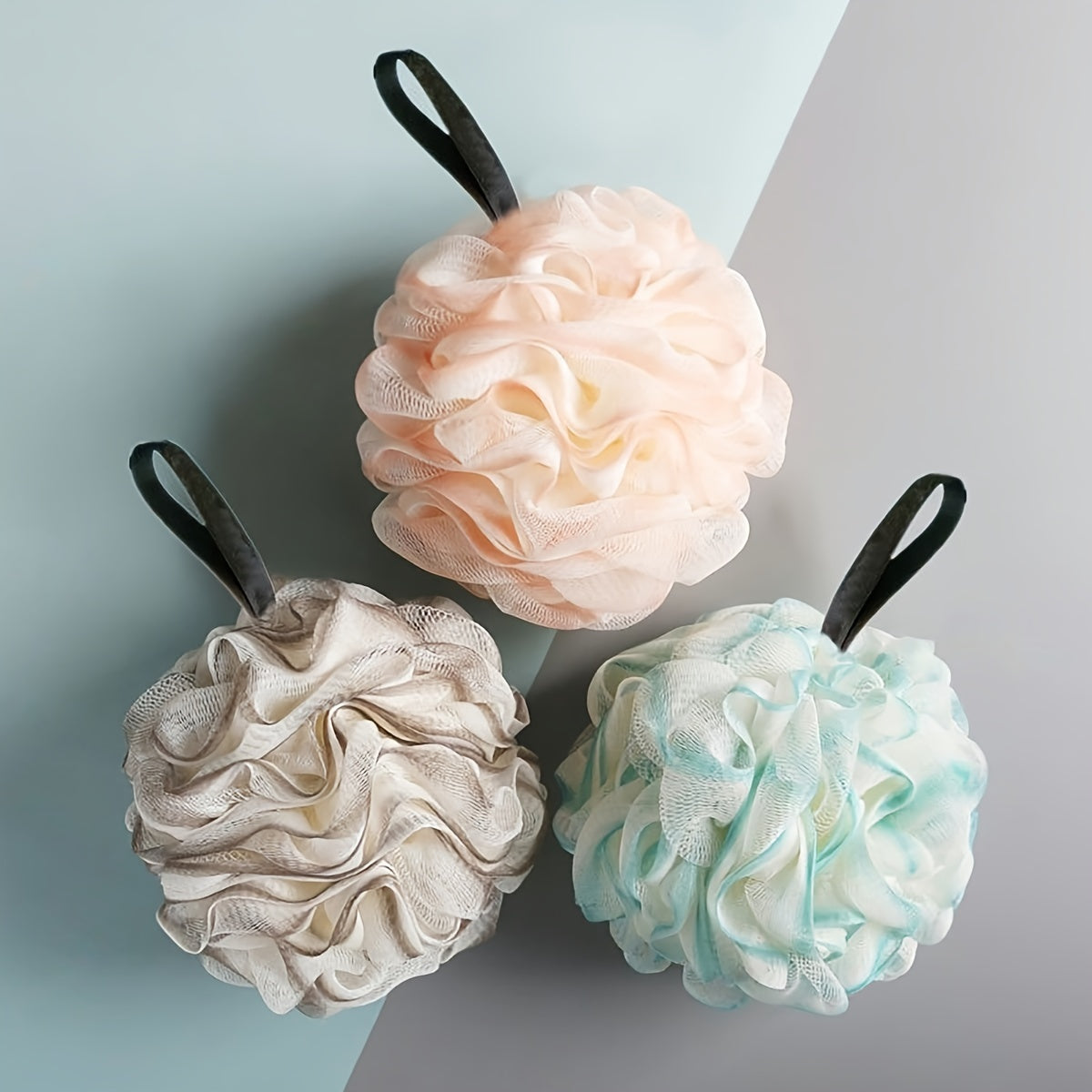 3 boules de douche qui ne s'effritent pas, fleurs de douche en PE souple, perles exfoliantes pour le dos, serviettes de bain à bulles, boules de douche, fleurs de douche