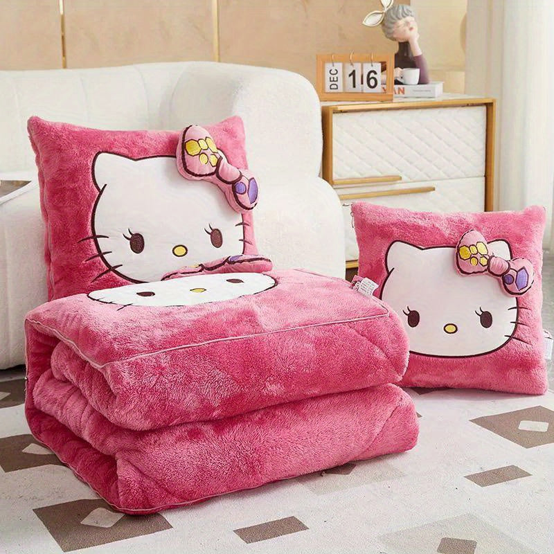 Kit Sanrio Hello Kitty 2 en 1 - Coussin et Couverture, Coussin de Siège, Couverture et Tapis pour Climatisation de Voiture, Couverture Portable et Oreiller de Voyage - Cadeaux pour Anniversaire, Saint-Valentin, Fête des Mères