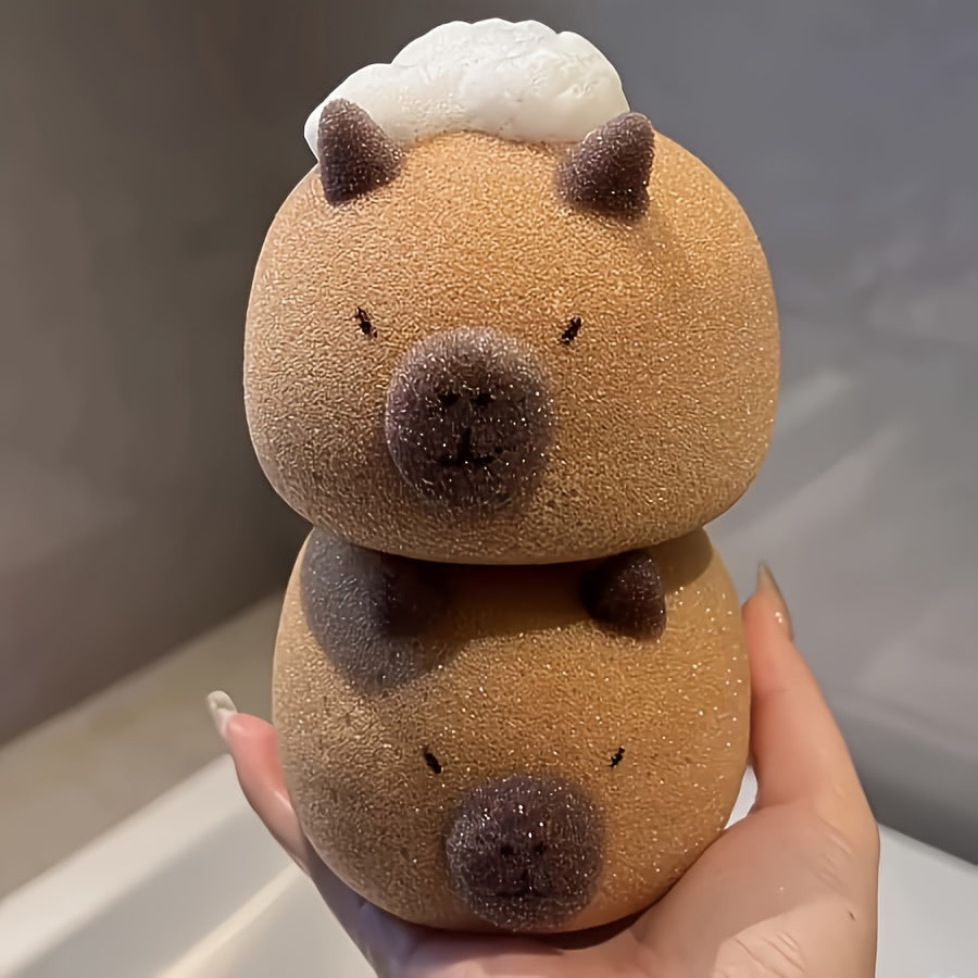 Boules de bain Kapibala 1\u002F2, éponges de douche douces et mignonnes, accessoires de bain pour le visage et le corps, cadeaux adorables en forme d'animaux