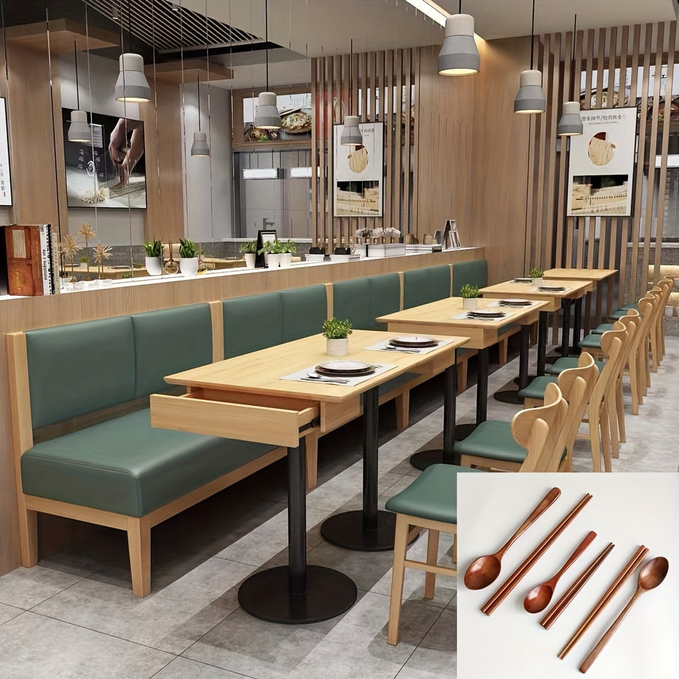 2pcs Set Japanese Wooden Spoon & Chopsticks - Long Handle, Portable Tableware for Couples and Students