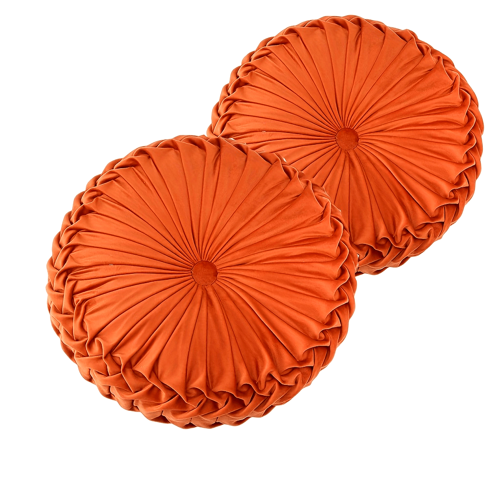 2 coussins décoratifs ronds plissés, coussins décoratifs citrouille élégants avec bouton central, coussins de sol en velours vintage pour canapé, lit, chaise de coiffeuse