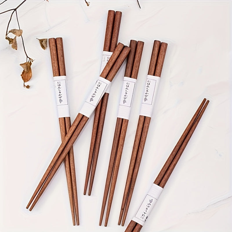 5\u002F10 Pairs of Natural Wood Chopsticks - High-End Anti-Slip Pointed Solid Wood, Traditional Chinese Tableware with Elegant White Labels, Ideal for Single and Double Household Use, Double Pair Set|Elegant Tableware|Wooden Chopsticks