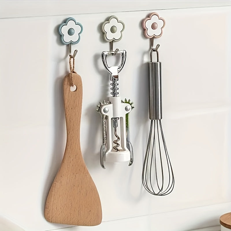 5\u002F10 pièces, crochets muraux adhésifs en forme de fleur, sans encombrement pour l'installation, supports à suspendre à la porte adhésifs solides, crochets multifonctions pour la décoration intérieure, installation facile, les couleurs peuvent varier.