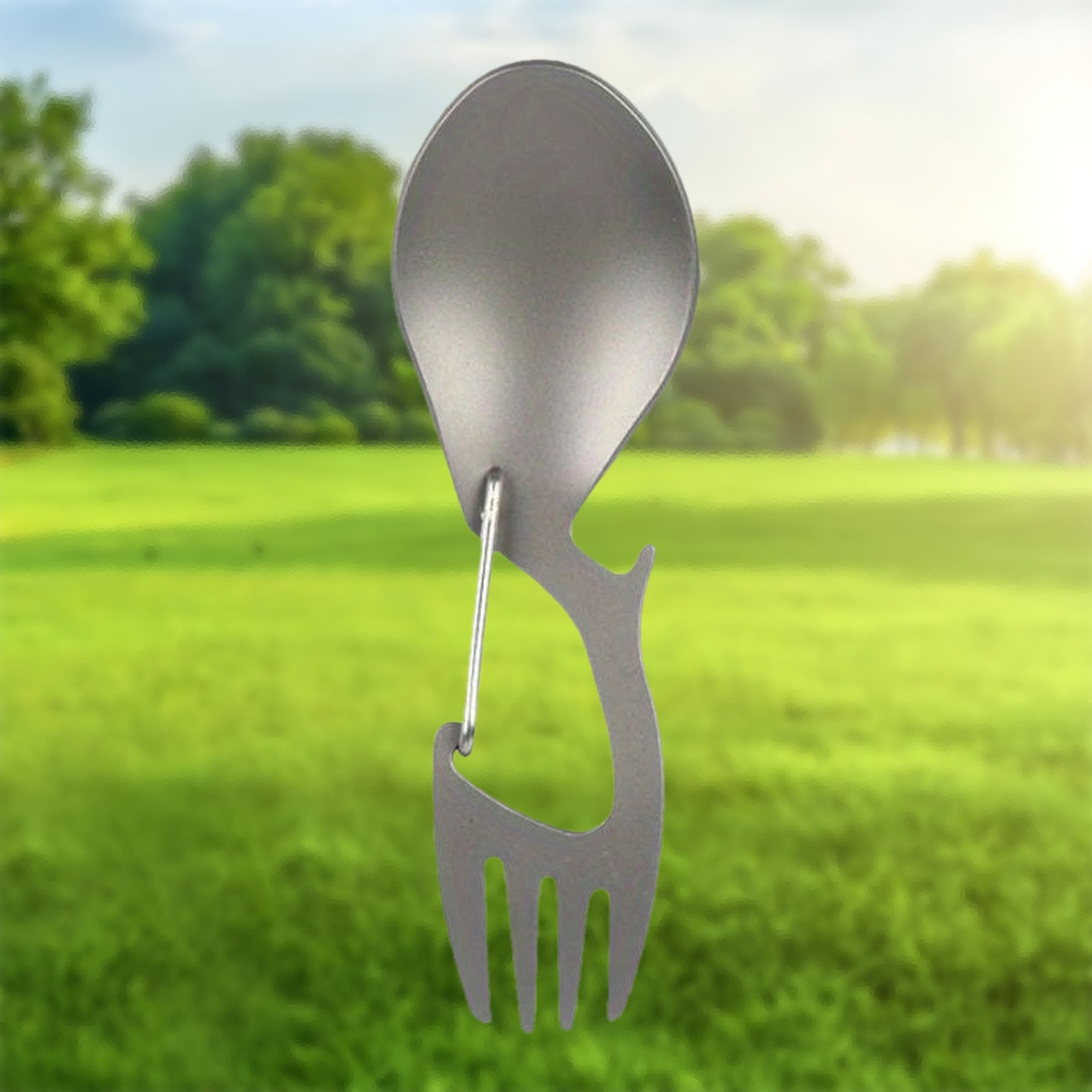 Multi-Functional Outdoor Camping Spoon: Ultra-Light Titanium Tableware for Picnic, BBQ, And Portable Food - Includes Fork And Spoon - Polished Stainless Steel