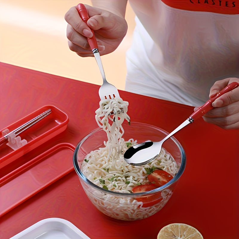 Outdoor Stainless Steel Portable Cutlery Set Lunch Camping Picnic Reusable Cutlery for Travel - Includes Box, Fork, Spoon And Chopsticks 4pcs Set