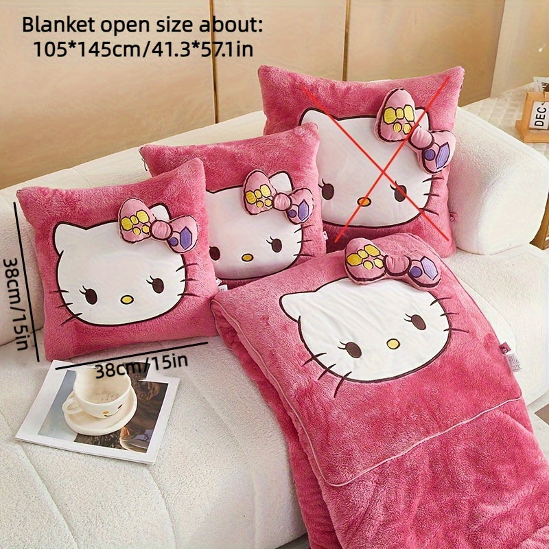 Kit Sanrio Hello Kitty 2 en 1 - Coussin et Couverture, Coussin de Siège, Couverture et Tapis pour Climatisation de Voiture, Couverture Portable et Oreiller de Voyage - Cadeaux pour Anniversaire, Saint-Valentin, Fête des Mères