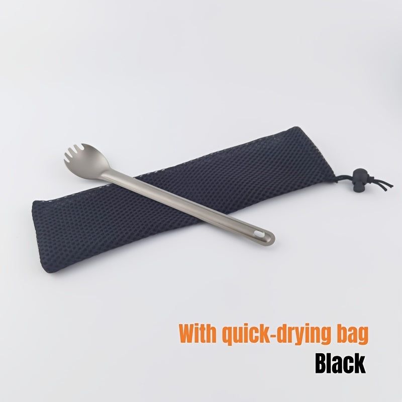 Titanium Alloy Spork with Long Handle - Ultralight, Dual-Purpose Fork and Spoon Combo with Protective Cloth Bag for Outdoor Camping and Hiking - Durable, Easy to Clean, Heat Resistant Flatware