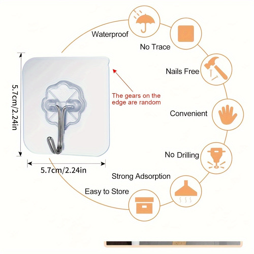 30pcs Crochets adhésifs transparents sans marques - Installation sans dommage, sans clou sur les murs, adaptés pour les cadres photo et les tuiles, fixation solide, compatible multi-surfaces, crochets utilitaires