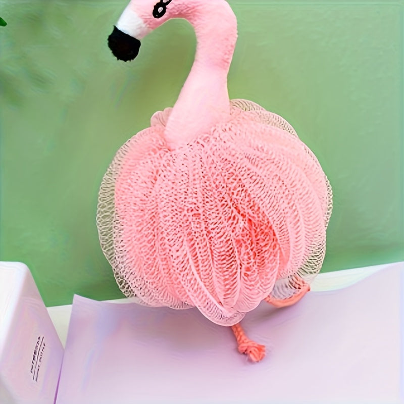 1pièce Design Flamingo Exfoliant Maison Spa Douche Loofah Puffs Éponge Balle de Bain, Pouf Brosse En Maille, Balle de Nettoyage de Bain Spa Pour Visage Corps, Rich Foams Bubbl