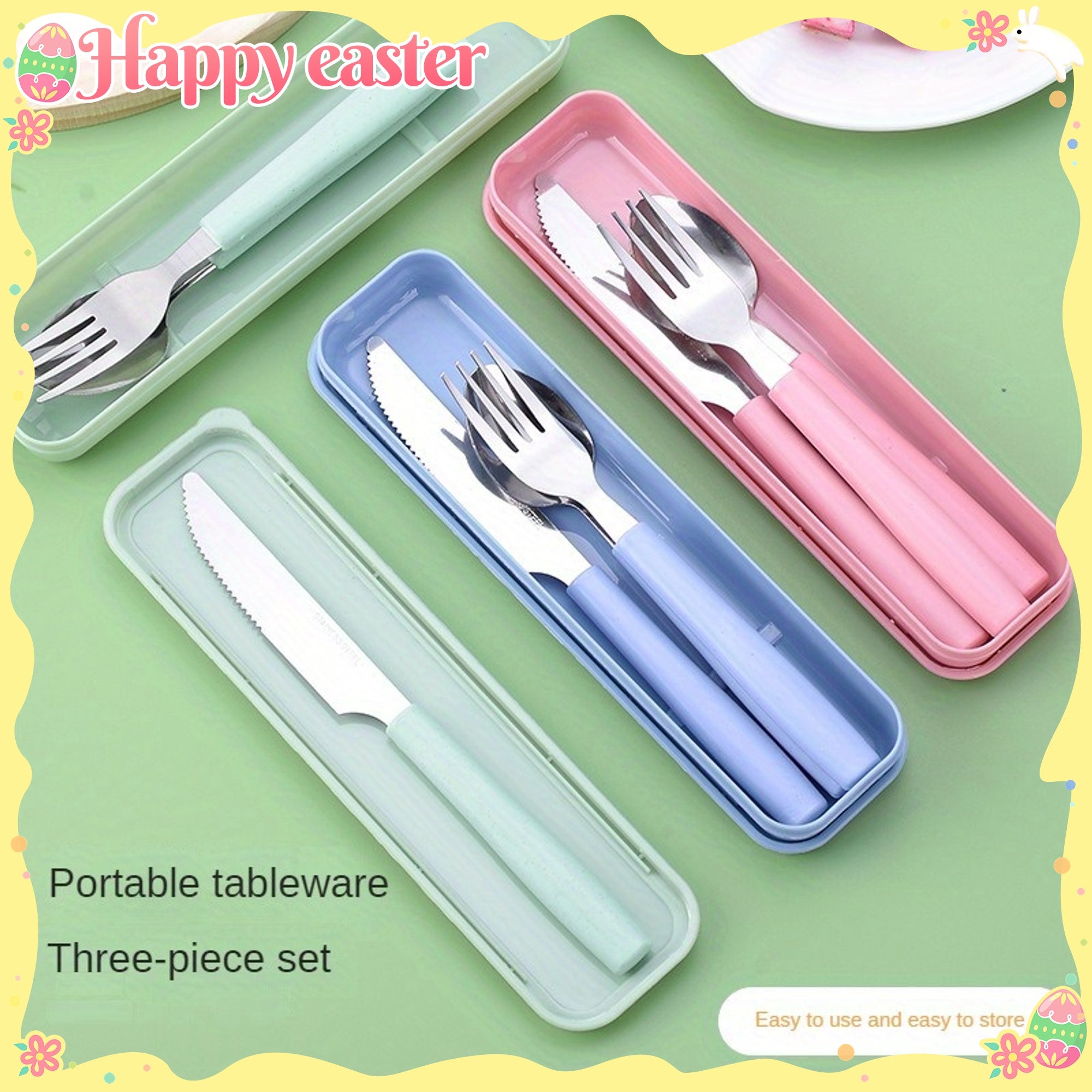 Reusable Travel Utensil Set with Box: 3-Piece Stainless Steel Portable Knife, Fork, and Spoon Set, BPA-Free, Suitable for Travel, Picnics, Camping, Valentine's Day, Thanksgiving, Christmas, Halloween, and Teacher's Day