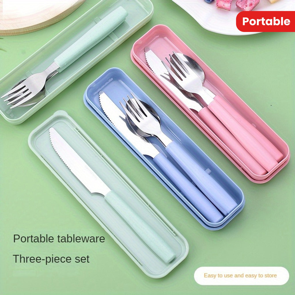 Reusable Travel Utensil Set with Box: 3-Piece Stainless Steel Portable Knife, Fork, and Spoon Set, BPA-Free, Suitable for Travel, Picnics, Camping, Valentine's Day, Thanksgiving, Christmas, Halloween, and Teacher's Day