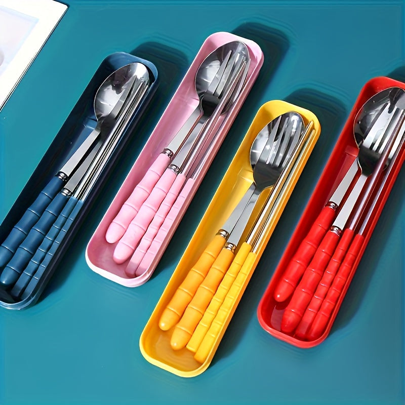 Outdoor Stainless Steel Portable Cutlery Set Lunch Camping Picnic Reusable Cutlery for Travel - Includes Box, Fork, Spoon And Chopsticks 4pcs Set