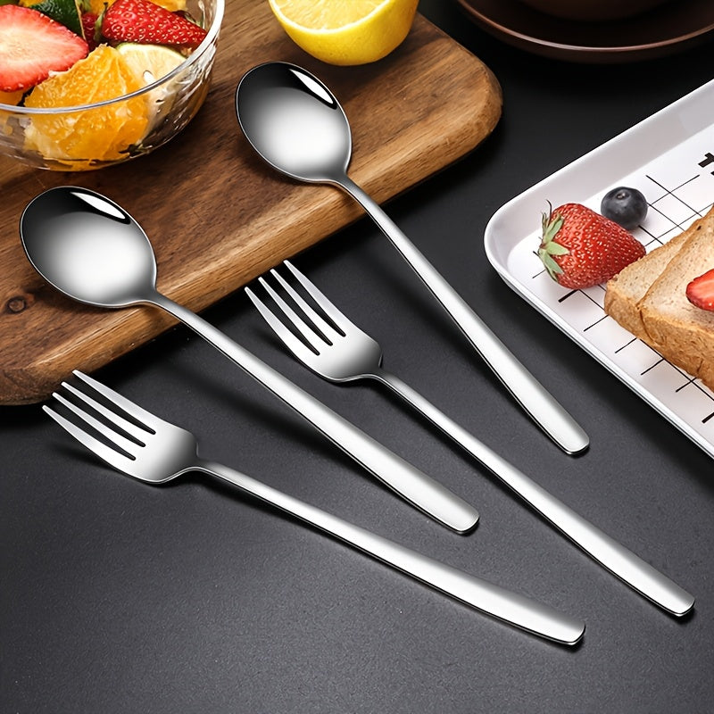 Stainless Steel Spoon and Fork Set, Korean Style, Long Handle, Mixing, Soup Spoon, for Home Use, 6pcs