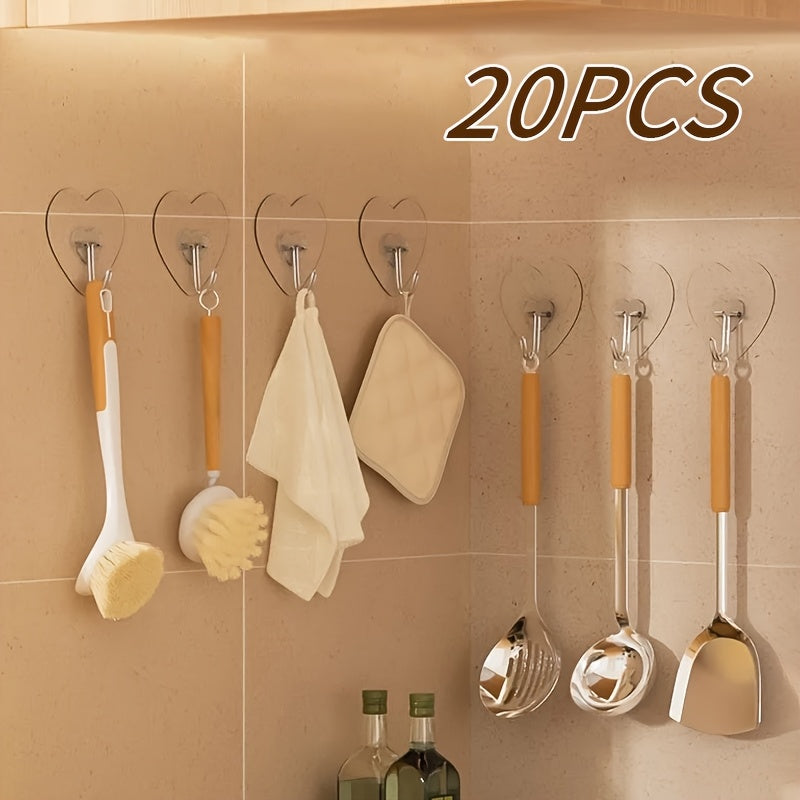 20 pièces Grands Crochets Forts à Adhésion Sans Perçage pour Cuisine et Salle de Bain Transparents, Crochets Robustes sans Traces pour Suspension Murale, Crochets Utilitaires
