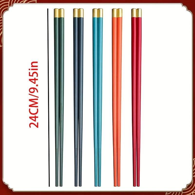 5 Pairs of 24 Cm \u002F 9.45 Inches Dome-Shaped Golden Chopsticks, Reusable, Suitable for Individual Use, Promoting Healthy Dining. Ideal for Both Home And Restaurant Use.