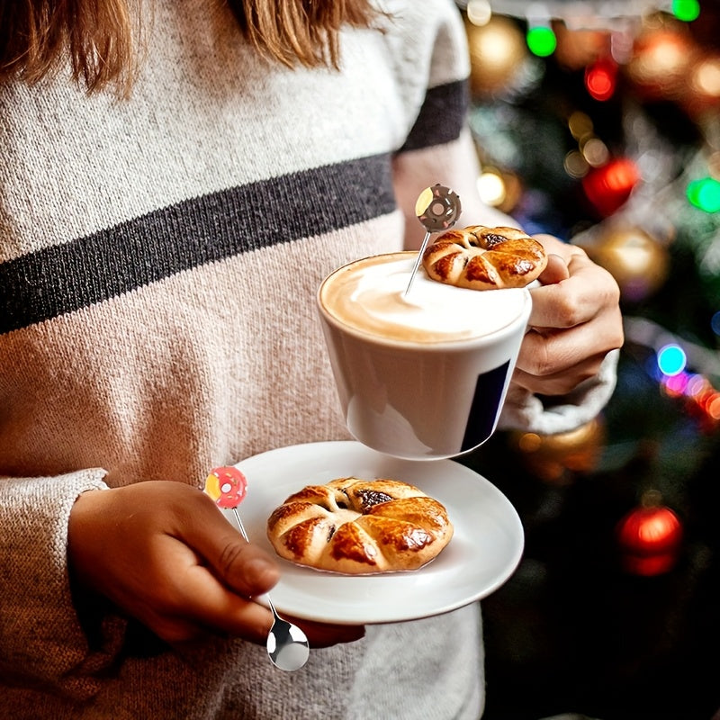 4pcs Donut-Themed Stainless Steel Dessert Spoons - Colorful Round Handle Design for Coffee, Ice Cream, and Beverage Stirring - Perfect for Home Use or Wedding Gifts, Coffee Stirring Spoons|Playful Design|Durable Metal Spoons, Coffee Accessories