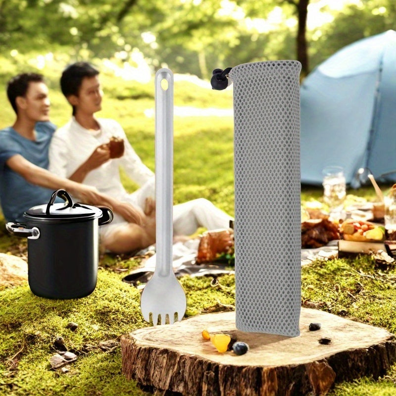 Titanium Alloy Spork with Long Handle - Ultralight, Dual-Purpose Fork and Spoon Combo with Protective Cloth Bag for Outdoor Camping and Hiking - Durable, Easy to Clean, Heat Resistant Flatware