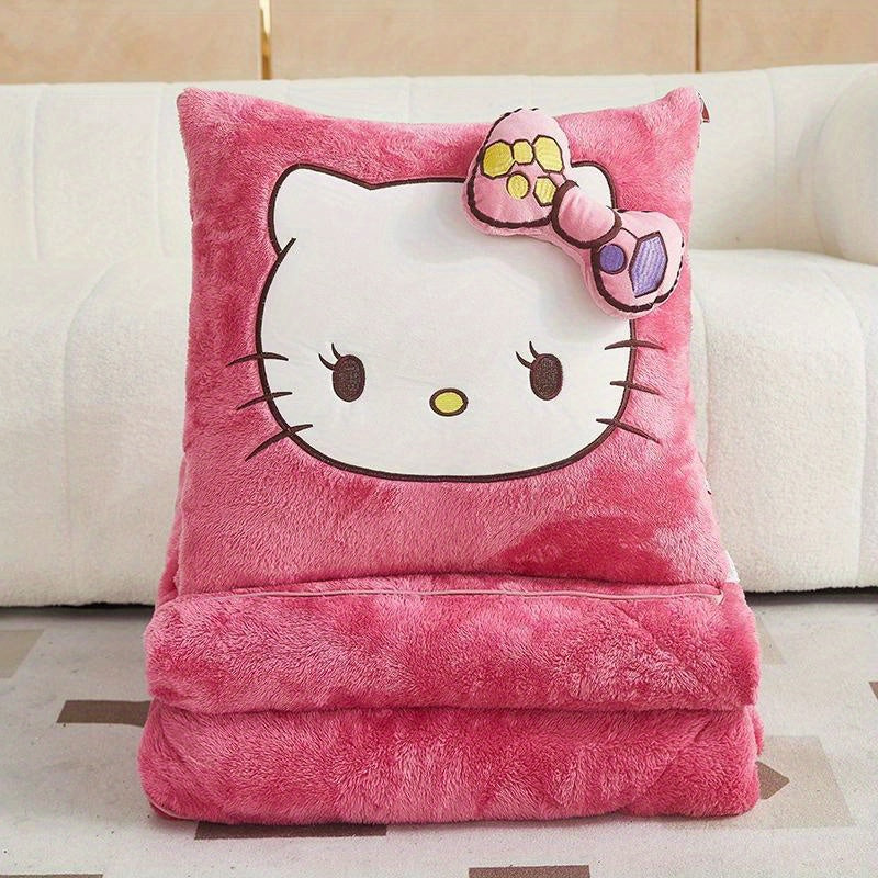 Kit Sanrio Hello Kitty 2 en 1 - Coussin et Couverture, Coussin de Siège, Couverture et Tapis pour Climatisation de Voiture, Couverture Portable et Oreiller de Voyage - Cadeaux pour Anniversaire, Saint-Valentin, Fête des Mères