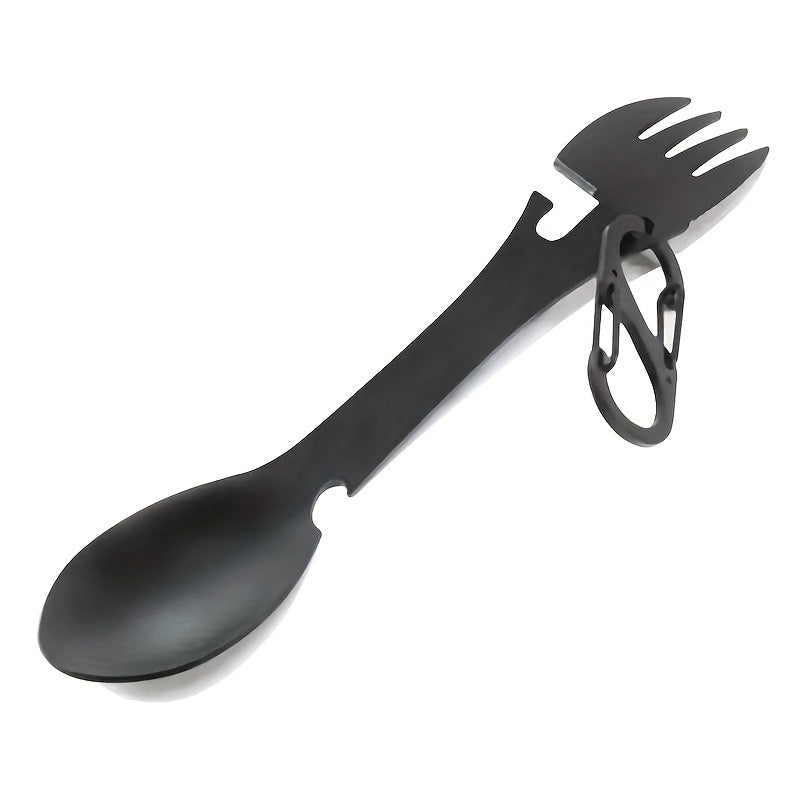 PSKOOK 2pcs Tactical Spork, 5-in-1 Stainless Steel Spoon, Fork & Knife Combo with Bottle Opener, Matte Black Finish, Outdoor Camping Utensil for Hiking & Backpacking, Camping Utensil