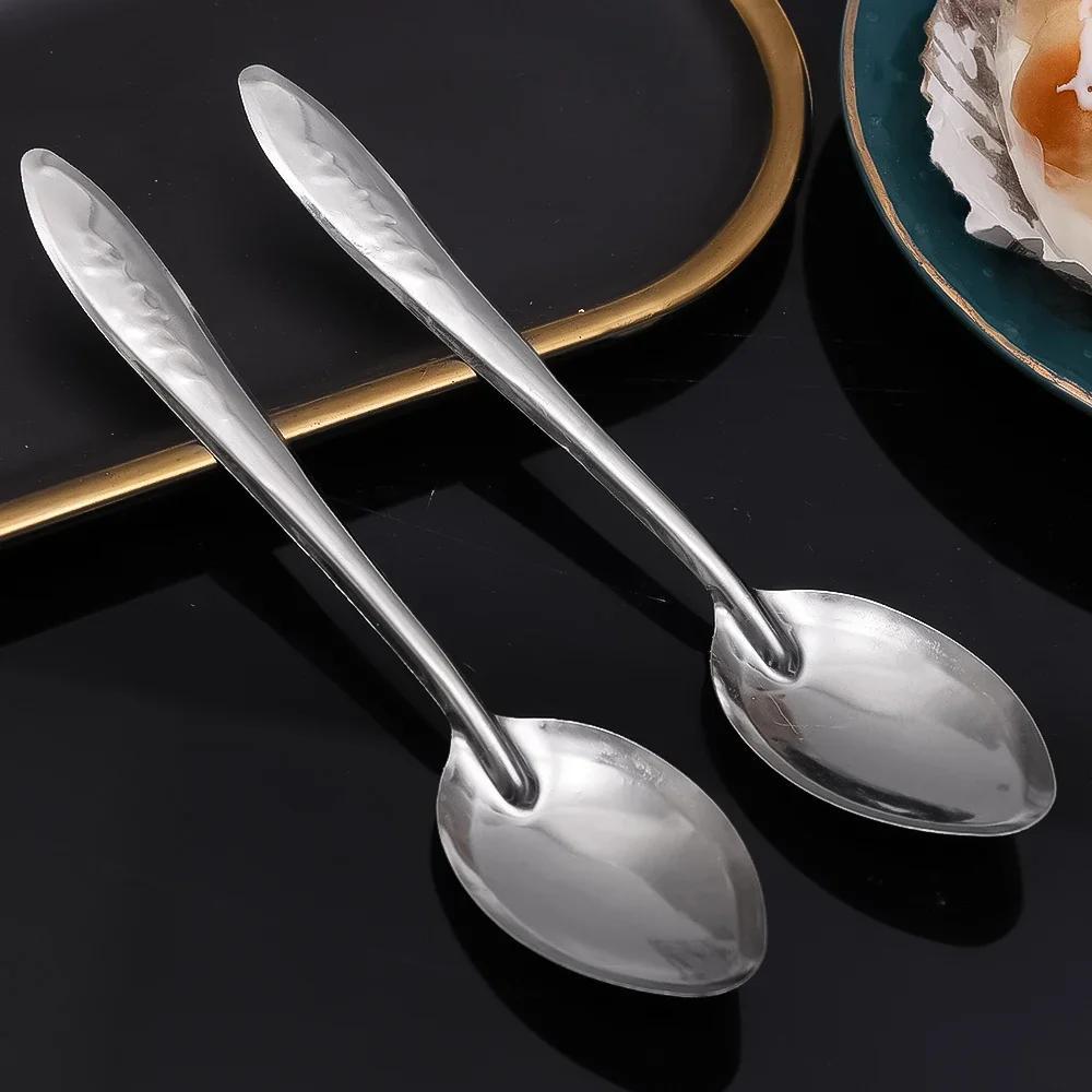 10pcs Elegant Stainless Steel Dessert Spoons Set - Long Handle, Ice Cream & Watermelon Scoop Design, Perfect for Kitchen & Dining Tableware, Dessert Spoon