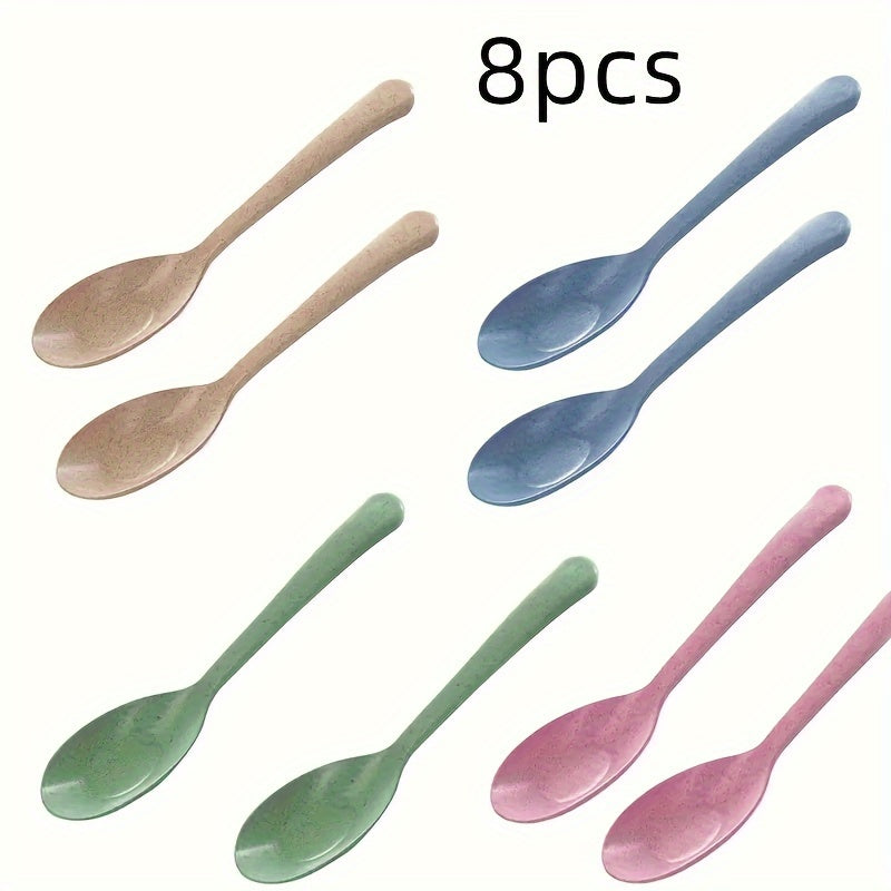 8pcs Long Handle Wheat Straw Spoon - Perfect for Kitchen Cooking and Soup Supplies, Valentine's Day Gifts