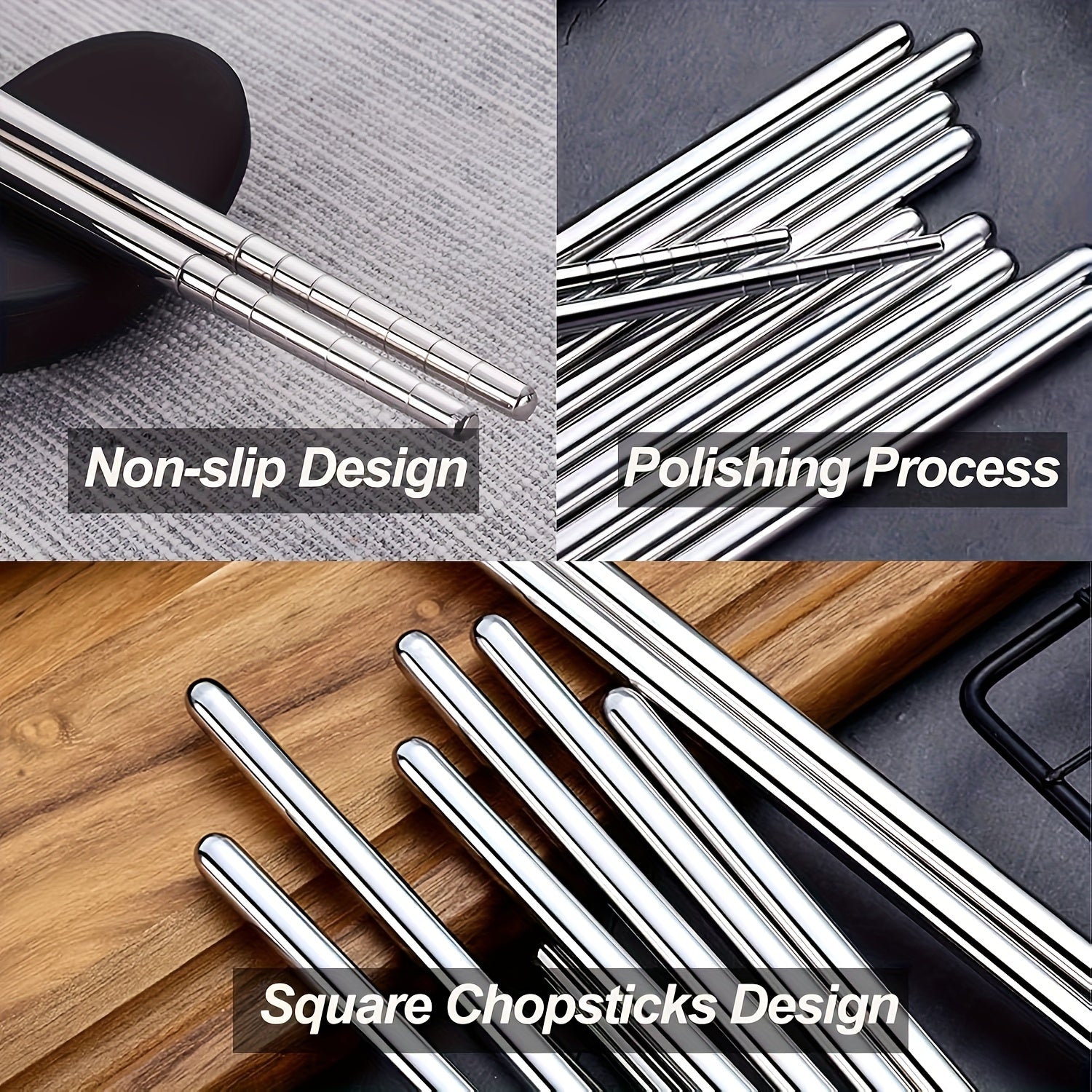 5 Pairs Striped Hollow Stainless Steel Chopsticks, 304 Non-Slip Lightweight Cutlery with 13 Grip Grooves, Reusable, Dishwasher Safe for Home, Restaurants, Parties & Holidays