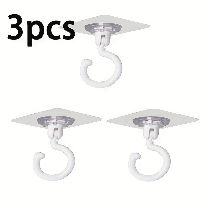 3pcs\u002Fset Crochet de plafond rotatif auto-adhésif à 360°, montage mural sans perçage pour abris de lit et moustiquaires et foulards et sacs de rangement