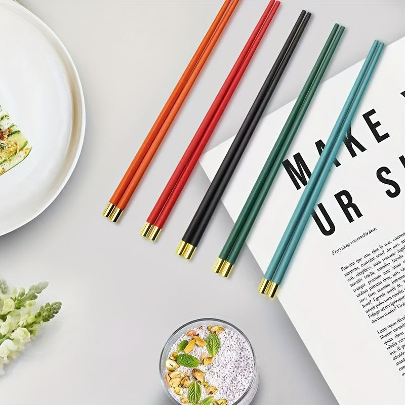 5 Pairs of 24 Cm \u002F 9.45 Inches Dome-Shaped Golden Chopsticks, Reusable, Suitable for Individual Use, Promoting Healthy Dining. Ideal for Both Home And Restaurant Use.