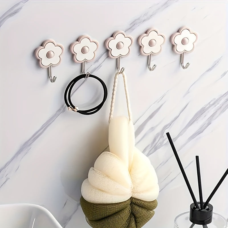 5\u002F10 pièces, crochets muraux adhésifs en forme de fleur, sans encombrement pour l'installation, supports à suspendre à la porte adhésifs solides, crochets multifonctions pour la décoration intérieure, installation facile, les couleurs peuvent varier.