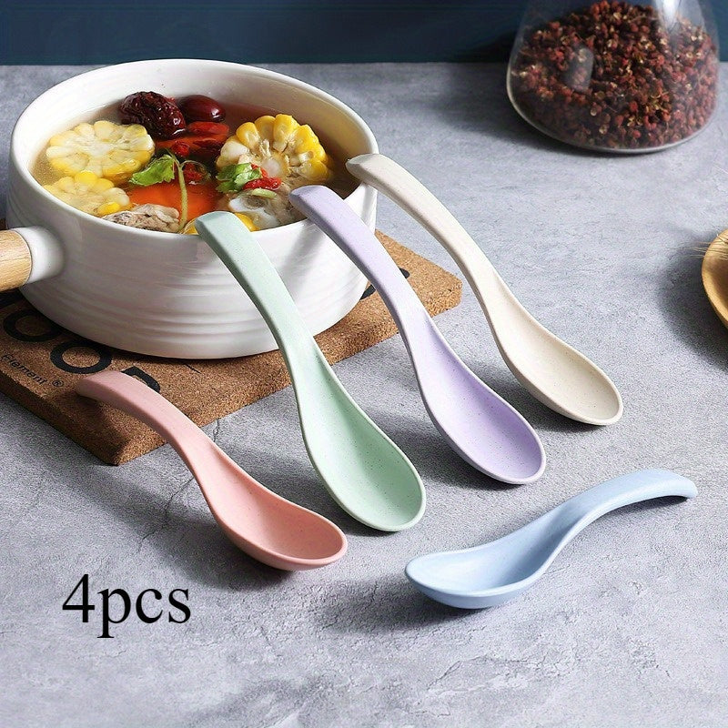 4pcs, Colored spoon Household small plastic spoon with high appearance level wheat straw
