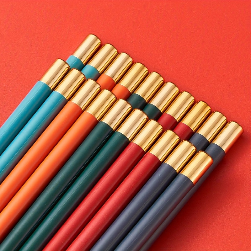 5 Pairs of 24 Cm \u002F 9.45 Inches Dome-Shaped Golden Chopsticks, Reusable, Suitable for Individual Use, Promoting Healthy Dining. Ideal for Both Home And Restaurant Use.