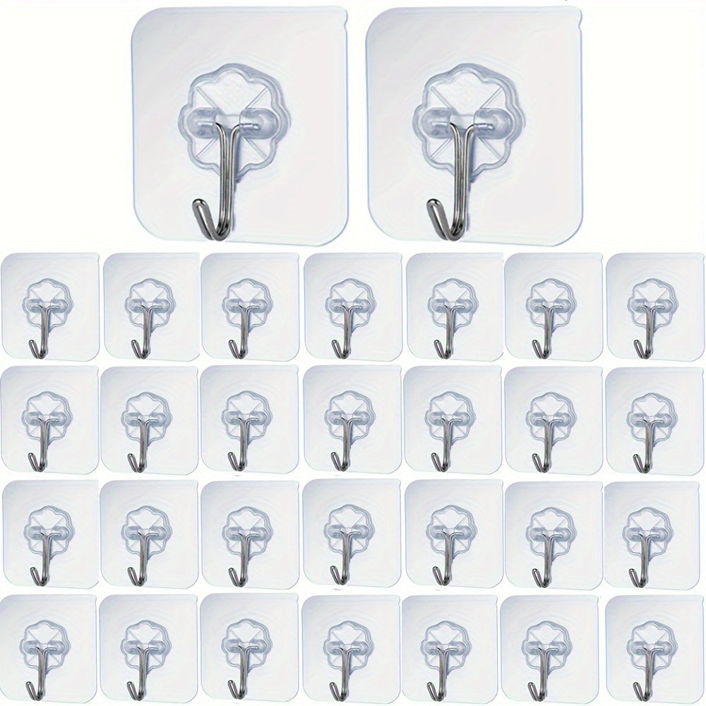 30pcs Crochets adhésifs transparents sans marques - Installation sans dommage, sans clou sur les murs, adaptés pour les cadres photo et les tuiles, fixation solide, compatible multi-surfaces, crochets utilitaires