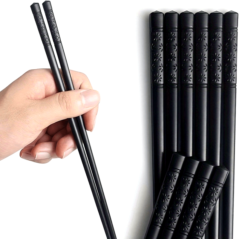 5 Pairs Black Patterned Chopsticks, Household Anti-slip Chopsticks, High Temperature Resistant Chopsticks