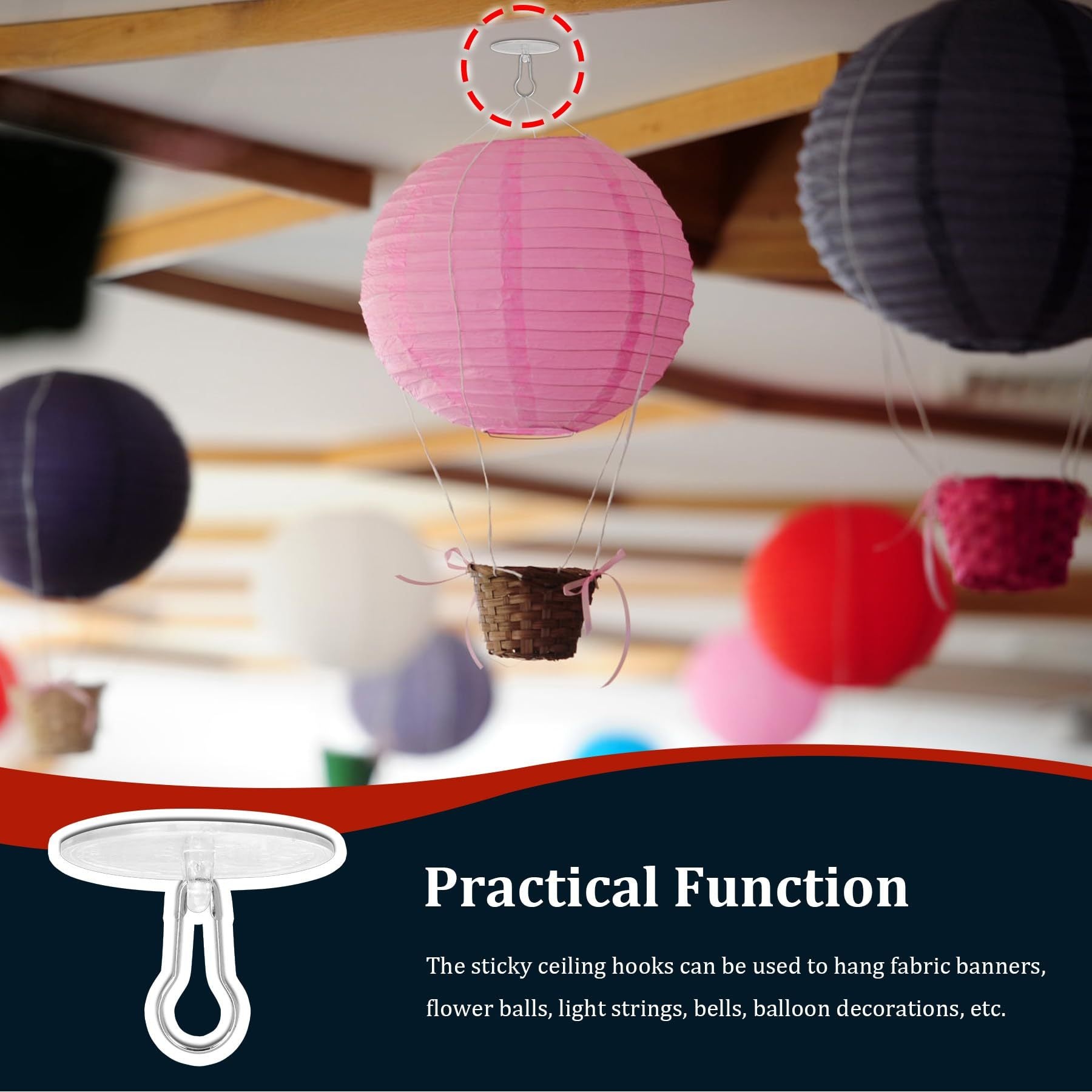 100pcs Crochets de Plafond Auto-Adhésifs Faciles à Installer - Crochets Muraux à Ventouse Métallique Ronds pour Décorations de Noël, Mariage & Anniversaire, Crochets Utilitaires