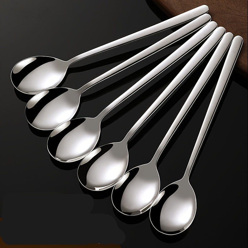 Stainless Steel Spoon and Fork Set, Korean Style, Long Handle, Mixing, Soup Spoon, for Home Use, 6pcs