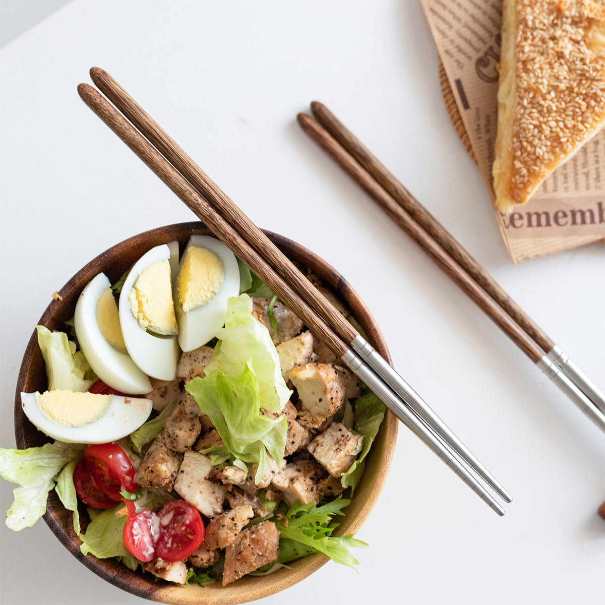 1 pair Exquisite Wooden and Stainless Steel Splicing Chopsticks - Durable and Stylish Eating Utensils