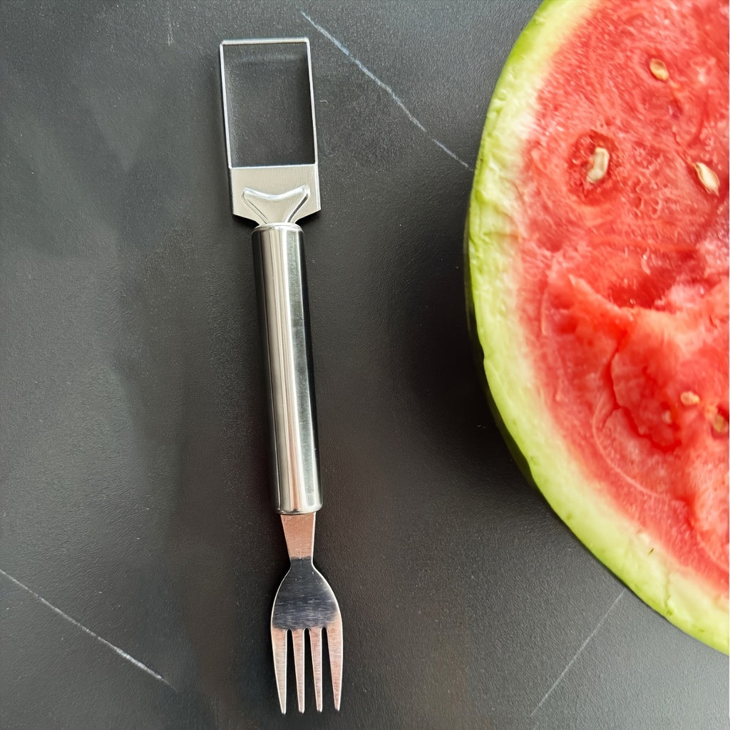 1pc two-in-one stainless steel watermelon slicer and fork | Multi-functional kitchen tool, easy to cut and serve | Durable and rust-proof | Perfect for home and restaurant use, fruit service tool | Dual-function design | Durable kitchenware